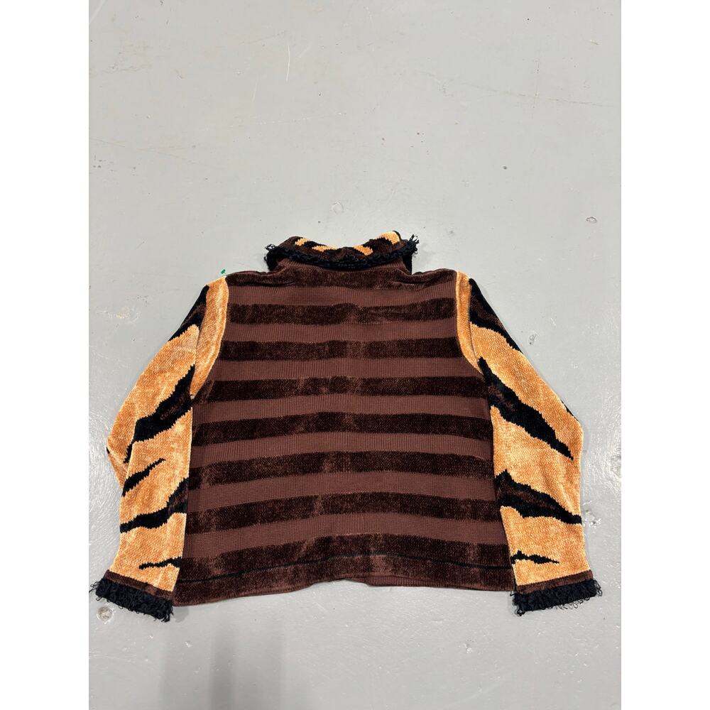 Berek By Takako Animal Print Vintage Fringe Brown Sweater Cardigan Size M - Picture 7 of 7